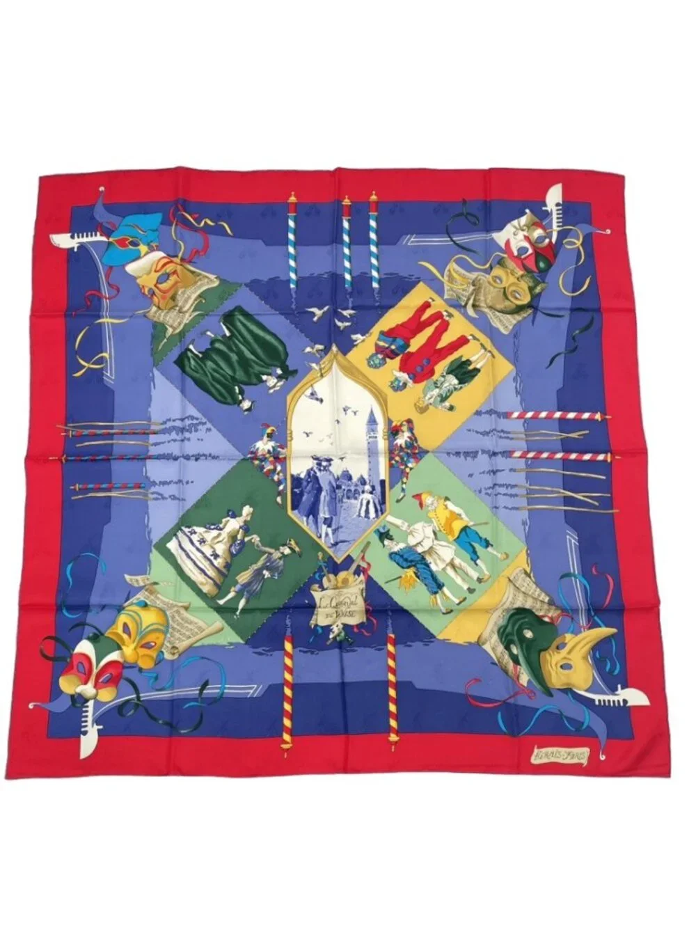 Hermes Carre 90 Carnaval de Venise Carnival of Venice Scarf Silk 100% Blue - Picture 1 of 5